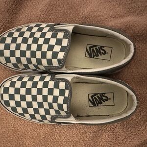 Vans Men's Blue and White Checkered Slip-On Sneakers